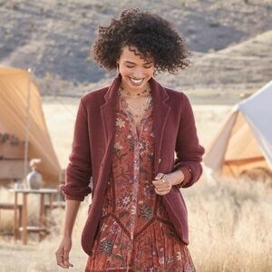 Sundance Ivy League Sweater Blazer in Firebrick Red Burgundy, Size Extra Small